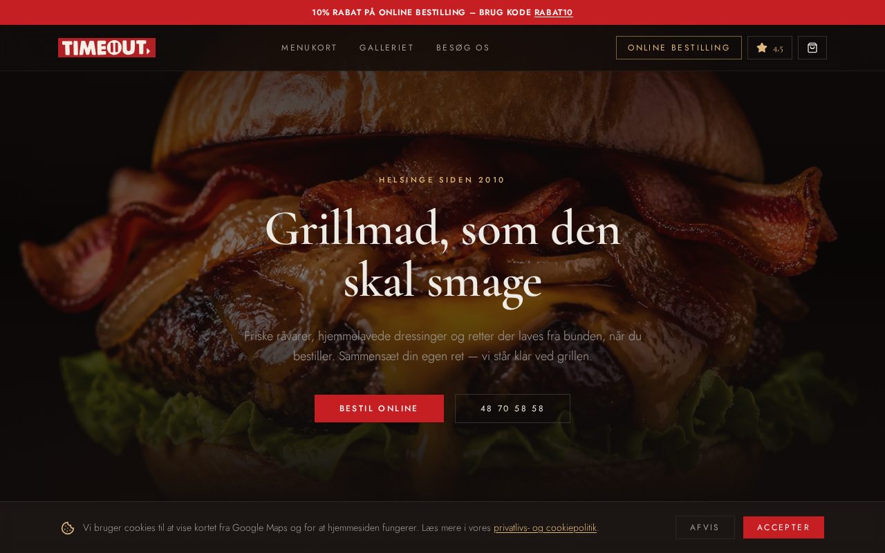Hjemmeside for TimeOut Helsinge